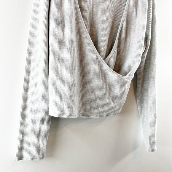 Aerie Gray Long Sleeve Wrap Top - Picture 9 of 9